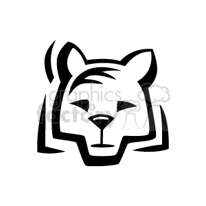 The image is a black and white clipart of a stylized feline face. It features abstract and simplified shapes that characterize the face of a large cat, possibly a lion or lioness, given the bold and broad features typical of these animals.