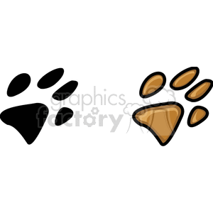 Two paw prints, one black and one brown