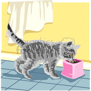 Kitten eating cat food clipart. Commercial use image # 131120