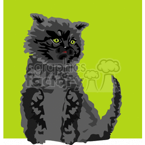 Black fluffy cat against a green background clipart. Commercial use image # 131122