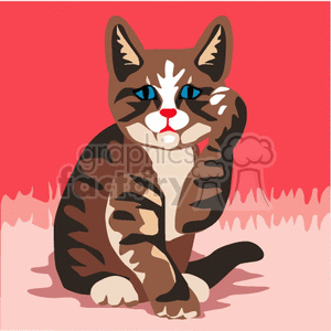 Brown tabby cat with paw against its face clipart. Royalty-free image # 131124