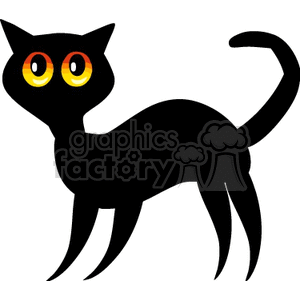 Cartoon black cat with spooky orange eyes clipart. Royalty-free image # 131142