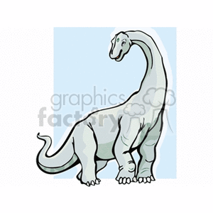 The clipart image shows a cartoon representation of a dinosaur, particularly a sauropod, which is characterized by its long neck, long tail, and large, pillar-like legs.