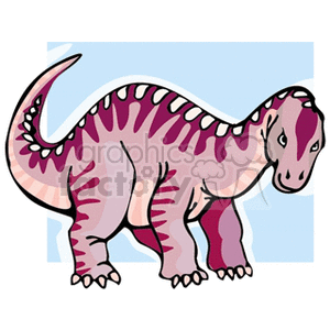 The image depicts a cartoon of a baby dinosaur. The dinosaur is pink with dark pink spots and a happy expression. It has a long tail and four legs.