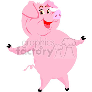Cartoon happy pink pig clipart.