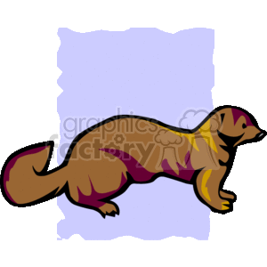 The image shows a clipart representation of a ferret, which is a small carnivorous mammal belonging to the weasel family. The ferret in the image has a long body, a bushy tail, and appears to be in a typical walking or slinking posture that is characteristic of ferrets. The coloration is stylized with shades of brown and purple.