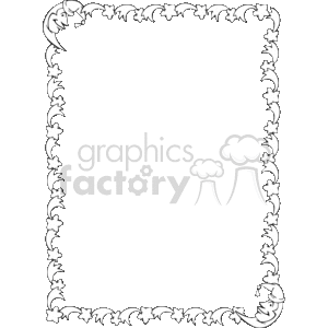 clipart - Black and white frame with moons wearing sleepy hats and stars.