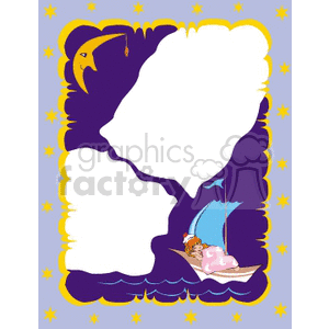 Sleep night borders with moon and girl in a boat clipart.
