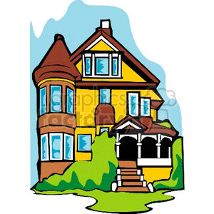 yellow Victorian house clipart. Commercial use image # 134419