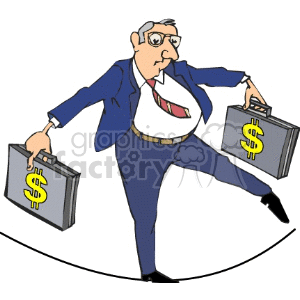   money suits suit briefcase briecases balancing balance wire rope circus business Clip Art Business 