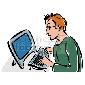 man programming on a computer clipart.