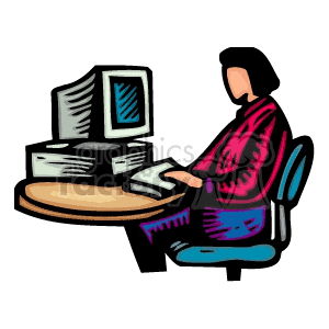 clipart - women sitting at computer.