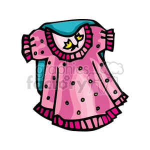 A pink and black polka dotted dress with tulips around the collar clipart.