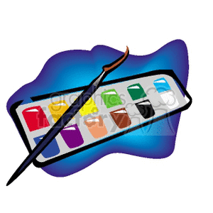 Watercolors and a Blue Paint Brush clipart. Commercial use image # 138570