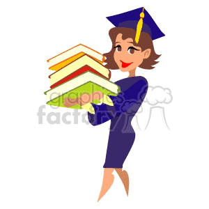 A Woman Holding a Stack of Books Wearing a Cap and Gown clipart.