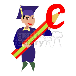 A Graduate holding Red Pencil Writing Letter C clipart.