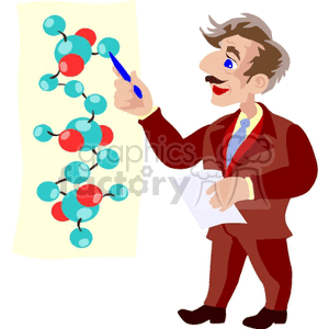 Cartoon scientist studying a double helix  clipart.