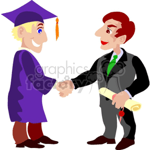 clipart - Cartoon student receiving a diploma.