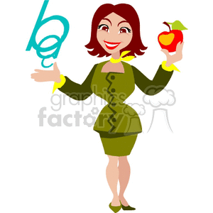 Cartoon teacher holding an apple clipart. Commercial use image # 139306