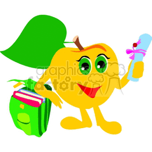 Cartoon apple holding a diploma clipart. Commercial use image # 139310