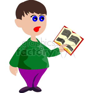 Cartoon student reading from a book clipart. Commercial use image # 139312