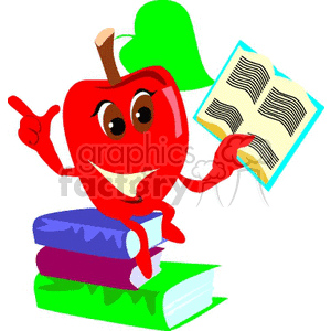 Cartoon apple reading from a book clipart. Commercial use image # 139314