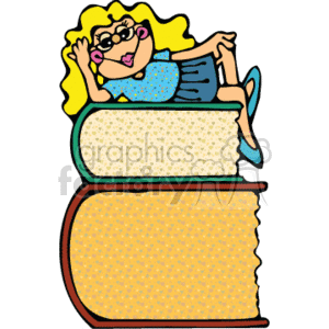 girl sitting on large books clipart.