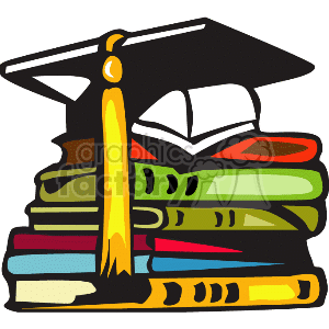Stack of books with a graduation cap sitting on them