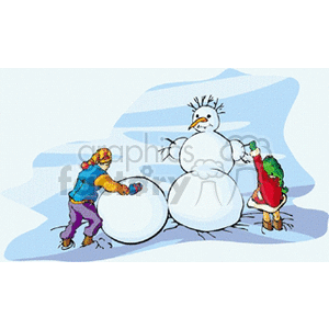 Two kids building a snowman clipart. Royalty-free image # 139831