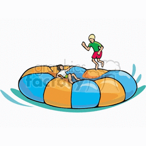 clipart - Two kids jumping on a trampoline.