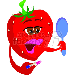 A strawberry looking in the mirror putting on lipstick clipart.