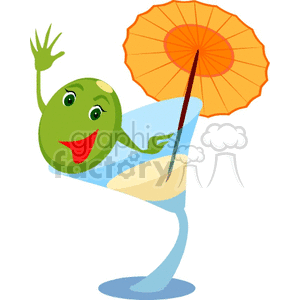 an olive relaxing on the rim of a Martini glass clipart. Commercial use image # 141268