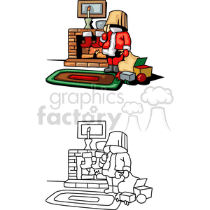 clipart - Santa Claus In a Family Room with a Lamp Shade On His Head.