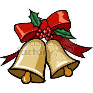 Two Brown Bells With Red Bow and Holly Berry clipart. Royalty-free image # 142806