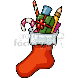 clipart - stocking stuffed with goodies.