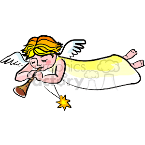 Flying Angel in White Blowing Her Horn clipart. Commercial use image # 142902