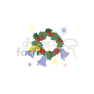 Holly Berry Wreath with Three Bells Hanging on it clipart. Commercial use image # 142971