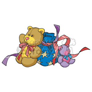 Colorful Teddy Bears with Small Sack and Ribbon