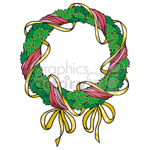 Christmas Wreath Wrapped with Golden Bow clipart. Commercial use image # 143590