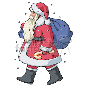 Santa Walking in the Snow With a Bag of Gifts clipart. Commercial use image # 143600