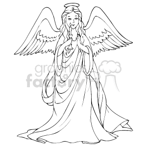 Black and white angel holding a candle clipart. Royalty-free image # 143635