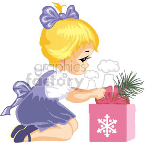 A little girl with a christmas present clipart. Commercial use image # 143766