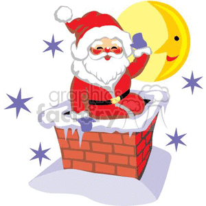  christmas xmas holidays santa claus chimney moon roof top snow   Christmas05-020 Clip Art Holidays Christmas moon night eve