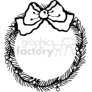 Simple Black and White Holly Berry Wreath with a Bow clipart.