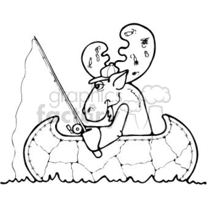 clipart - black and white moose fishing.