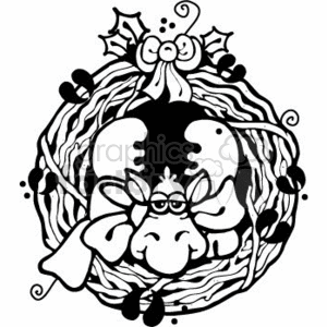 black and whiteb moose wreath clipart. Commercial use image # 143870
