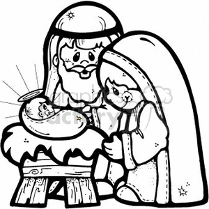 black and white Nativity scene clipart. Royalty-free image # 143880
