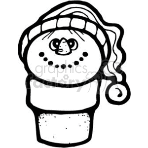 Black and White Happy Snowman Ice cream Cone clipart.