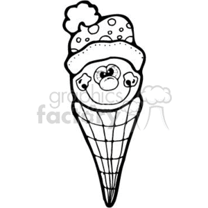 black and white ice cream cone
