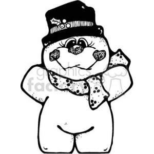 Black and White Happy Chunky Snowman with a Hat and a Scarf clipart. Royalty-free image # 143928